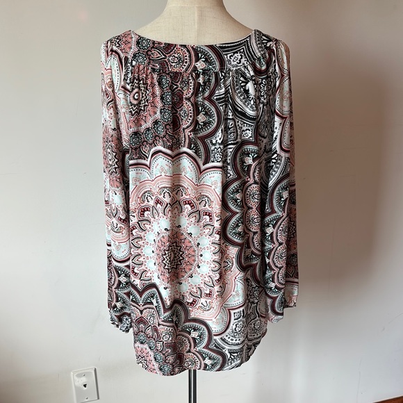 Soho Pink and Brown Long Sleeve Tie Front Blouse - Picture 4 of 7
